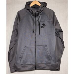 US Marines Fleece Embroidered Mens Sz L Gray Military Full Zip Hoodie USMC
